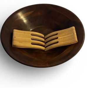 Walnut Wooden Salad Bowl with Core BIG Salad Servers Ergonomically Designed Wood